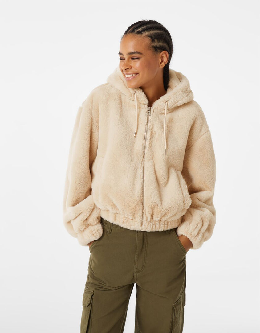 Hooded teddy jacket