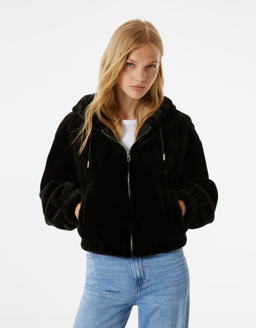 Hooded teddy jacket